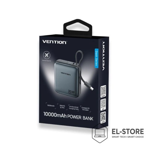 Vention Powerbank Vention 10000mAh 35W PD z wbudowanym kablem USB-C szary