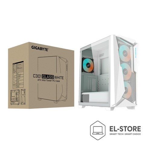 Gigabyte Gigabyte case C301 SZKŁO BIAŁE, ATX, Mid Tower, białe