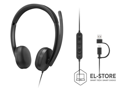 Lenovo Przewodowy zestaw słuchawkowy VoIP Lenovo 5000 z mikrofonem, USB A/C, Czarny