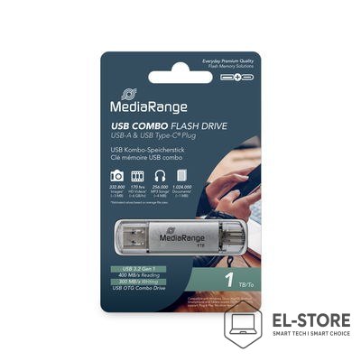 No name MediaRange MR941-1 pamięć USB 1 TB USB Type-A / USB Type-C 3.2 Gen 1 (3.1 Gen 1) Srebrny