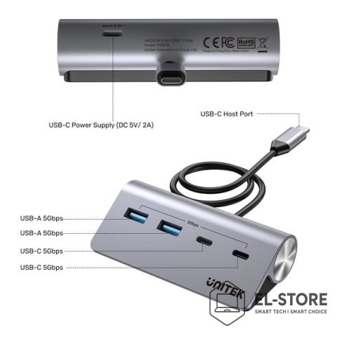 UNITEK UNITEK HUB ALUMINIOWY USB-A/C 2X USBA 2X USBC 5GBP