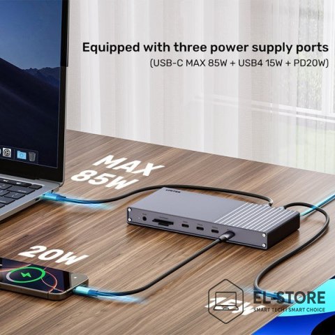 UNITEK Unitek Potrójna stacja dokująca USB4 40Gb/s,zasilacz 120W
