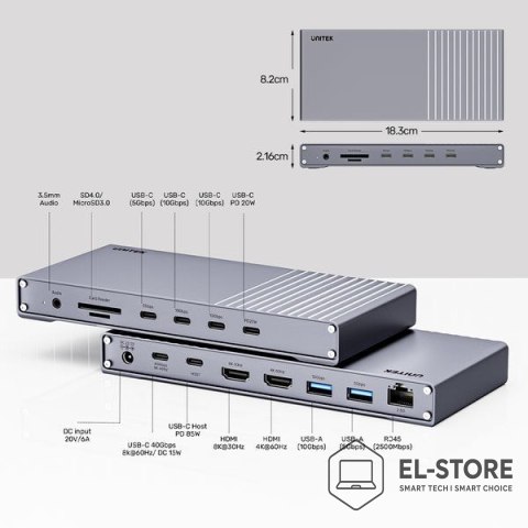 UNITEK Unitek Potrójna stacja dokująca USB4 40Gb/s,zasilacz 120W