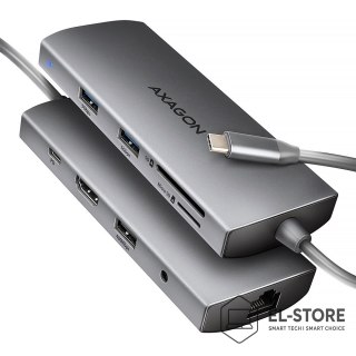 AXAGON AXAGON HMC-8HLSA Wieloportowy koncentrator USB-C 3.2 Gen 1, 3x USB-A + 4K/60Hz HDMI + SD/microSD, Gigabit LAN, Audio, PD 100W - 