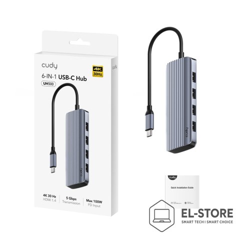 CUDY CUDY UH500 Hub USB-C 6-IN-1 z HDMI 4K