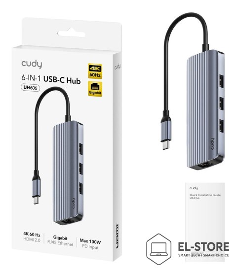 CUDY CUDY UH606 6-In-1 USB-C Hub with Gigabit