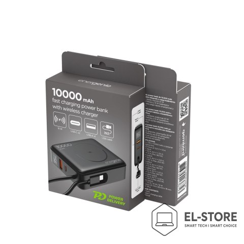 GEMBIRD GEMBIRD POWERBANK 10000 MAH, SZYBKIE ŁADOWANIE 20 W, ŁADOWANIE BEZPRZEWODOWE CZARNY
