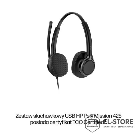 Hewlett-Packard Słuchawki przewodowe HP Poly Mission 425 Stereo USB Wired Headset