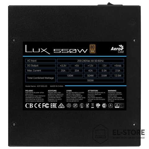 Aerocool ZASILACZ AEROCOOL PGS LUX 550W 80+ Bronze