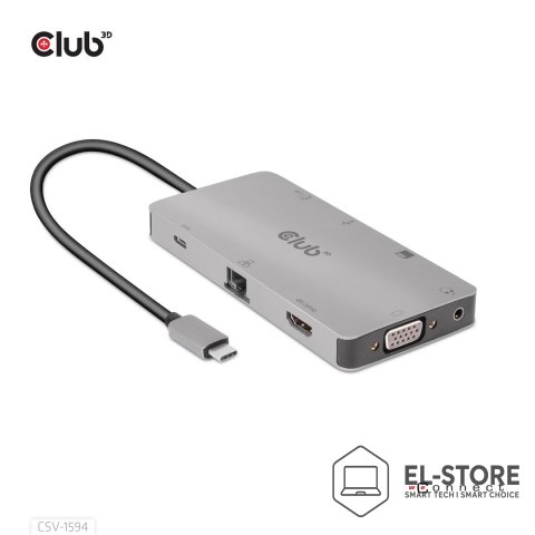 Club 3D CLUB3D CSV-1594 stacja dokująca USB 3.2 Gen 1 (3.1 Gen 1) Type-C Czarny, Szary