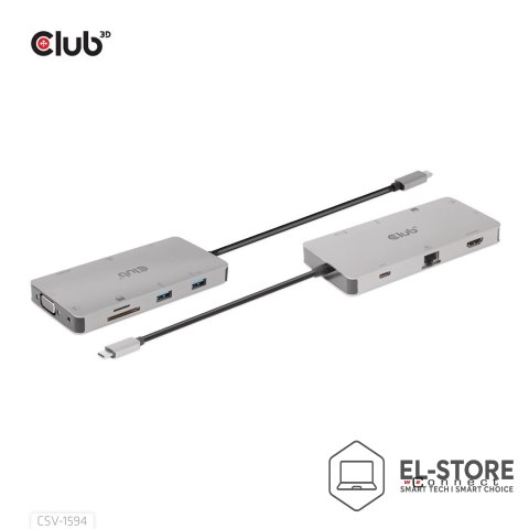 Club 3D CLUB3D CSV-1594 stacja dokująca USB 3.2 Gen 1 (3.1 Gen 1) Type-C Czarny, Szary