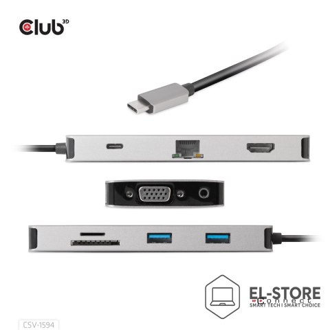 Club 3D CLUB3D CSV-1594 stacja dokująca USB 3.2 Gen 1 (3.1 Gen 1) Type-C Czarny, Szary