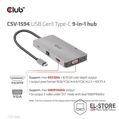 Club 3D CLUB3D CSV-1594 stacja dokująca USB 3.2 Gen 1 (3.1 Gen 1) Type-C Czarny, Szary