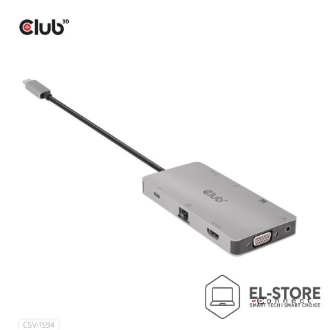 Club 3D CLUB3D CSV-1594 stacja dokująca USB 3.2 Gen 1 (3.1 Gen 1) Type-C Czarny, Szary