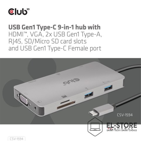Club 3D CLUB3D CSV-1594 stacja dokująca USB 3.2 Gen 1 (3.1 Gen 1) Type-C Czarny, Szary