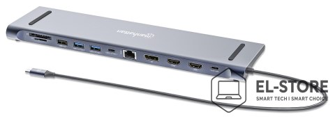 Manhattan MANHATTAN Stacja dokująca 12-w-1 4K 1xHDMI 2xDP 3xUSB-A