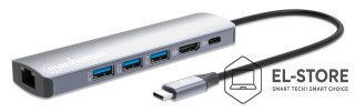 Manhattan Manhattan 153959 stacja dokująca Przewodowa USB 3.2 Gen 1 (3.1 Gen 1) Type-C Srebrny