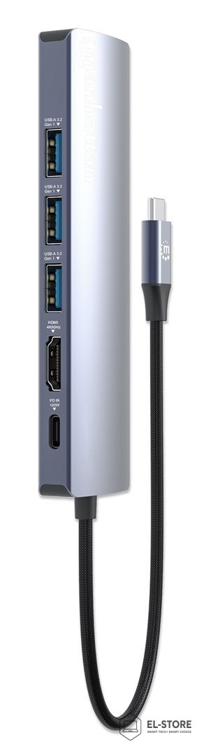 Manhattan Manhattan 153959 stacja dokująca Przewodowa USB 3.2 Gen 1 (3.1 Gen 1) Type-C Srebrny