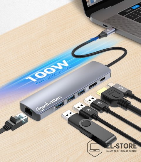 Manhattan Manhattan 153959 stacja dokująca Przewodowa USB 3.2 Gen 1 (3.1 Gen 1) Type-C Srebrny