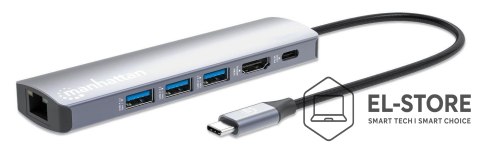 Manhattan Manhattan 153959 stacja dokująca Przewodowa USB 3.2 Gen 1 (3.1 Gen 1) Type-C Srebrny