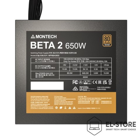 Montech Montech BETA 2 moduł zasilaczy 650 W 20+4 pin ATX ATX Czarny