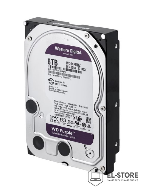 WD Dysk HDD WD Purple WD64PURZ (6 TB ; 3.5"; 256 MB; 5400 obr/min)