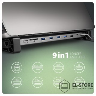 AXAGON Koncentrator wieloportowy AXAGON HMC-10HLS, 4x USB-A i 2x USB-C, HDMI 4K/60Hz, RJ-45, SD/microSD, PD 100W