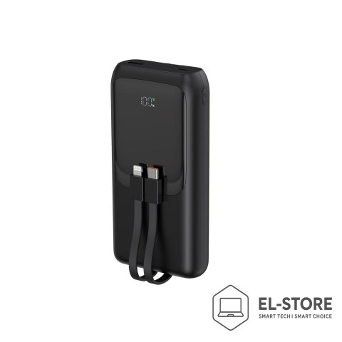 GEMBIRD GEMBIRD POWERBANK O POJEMNOŚCI 20000MAH, SZYBKIE ŁADOWANIE 20W, WYŚWIETLACZ LCD, ZINTEGROWANE KABLE KOLOR CZARNY