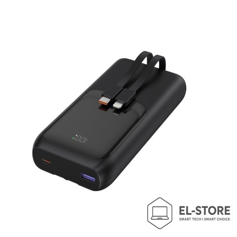 GEMBIRD GEMBIRD POWERBANK O POJEMNOŚCI 20000MAH, SZYBKIE ŁADOWANIE 20W, WYŚWIETLACZ LCD, ZINTEGROWANE KABLE KOLOR CZARNY