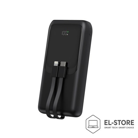GEMBIRD GEMBIRD POWERBANK O POJEMNOŚCI 20000MAH, SZYBKIE ŁADOWANIE 20W, WYŚWIETLACZ LCD, ZINTEGROWANE KABLE KOLOR CZARNY