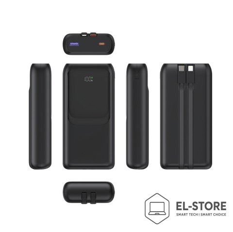 GEMBIRD GEMBIRD POWERBANK O POJEMNOŚCI 20000MAH, SZYBKIE ŁADOWANIE 20W, WYŚWIETLACZ LCD, ZINTEGROWANE KABLE KOLOR CZARNY