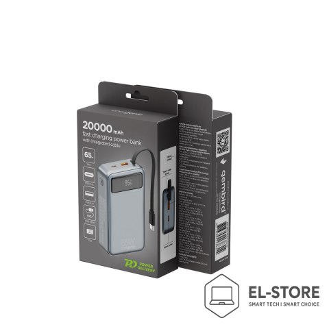 GEMBIRD GEMBIRD POWERBANK Z SZYBKIM ŁADOWANIEM 65 W I ZINTEGROWANYMI KABLAMI 20000 MAH, CZARNY