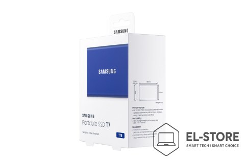 Samsung Dysk zewnętrzny SSD Samsung T7 (1TB; USB 3.2; niebieski; MU-PC1T0H/WW)