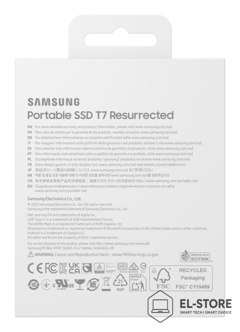 Samsung Dysk zewnętrzny SSD Samsung T7 Resurrected 2TB Srebrny
