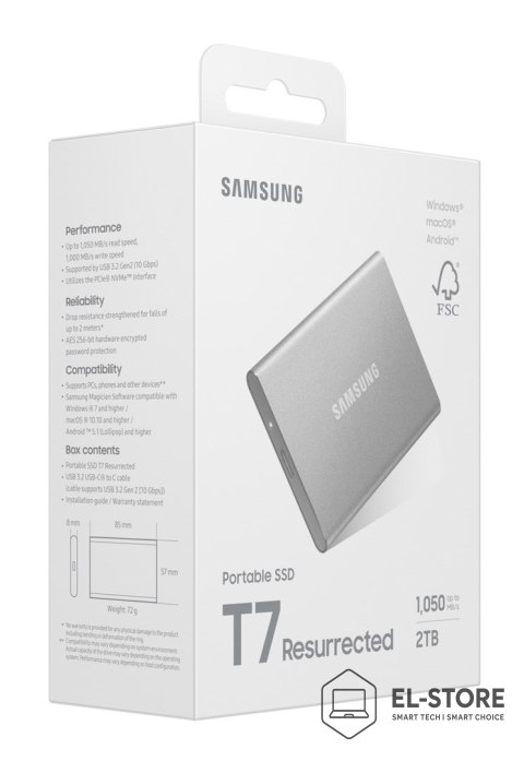Samsung Dysk zewnętrzny SSD Samsung T7 Resurrected 2TB Srebrny