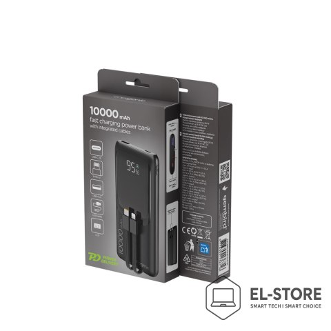 GEMBIRD GEMBIRD POWERBANK O POJEMNOŚCI 10000MAH Z WYŚWIETLACZEM LCD ZINTEGROWANYMI KABLAMI SZYBKIM ŁADOWANIEM QC3.0 20W