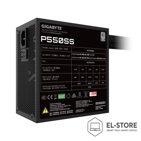 Gigabyte GIGABYTE P550SS moduł zasilaczy 550 W 20+4 pin ATX ATX Czarny