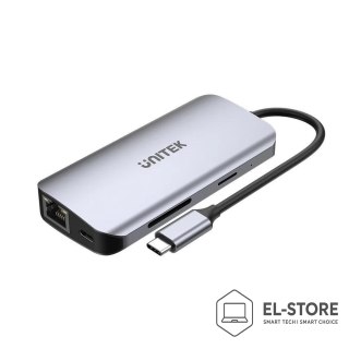 UNITEK UNITEK AKTYWNY HUB USB-C 2X HDMI, CZYTNIK SD, 4K, RJ-45, PD 100W, 5 GBPS