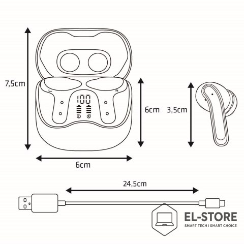 AUDIOCORE Słuchawki bezprzewodowe Audiocore, hybrydowe ANC, ENC, 6 mikrofonów, etui ładujące, Tuya, AC591 PRO