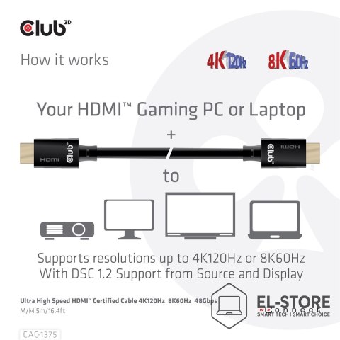 Club 3D CLUB3D CAC-1375 kabel HDMI 5 m HDMI Typu A (Standard) Czarny