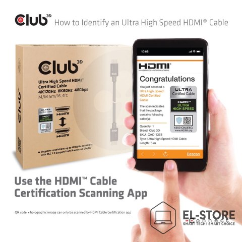 Club 3D CLUB3D CAC-1375 kabel HDMI 5 m HDMI Typu A (Standard) Czarny