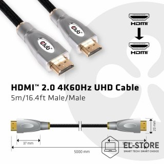 Club 3D CLUB3D HDMI 2.0 4K60Hz UHD Cable 5m/16.4ft