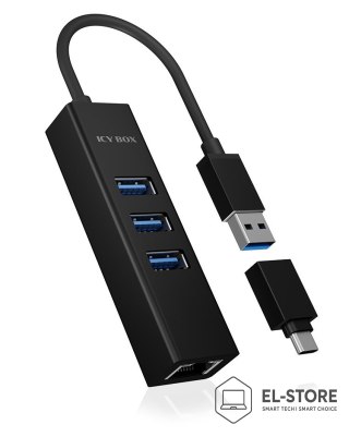 RAIDSONIC ICY BOX IB-HUB1419-LAN USB 3.2 Gen 1 (3.1 Gen 1) Type-A Czarny