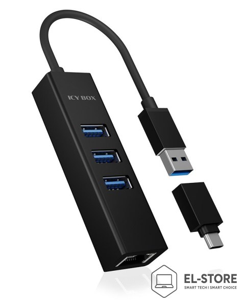 RAIDSONIC ICY BOX IB-HUB1419-LAN USB 3.2 Gen 1 (3.1 Gen 1) Type-A Czarny