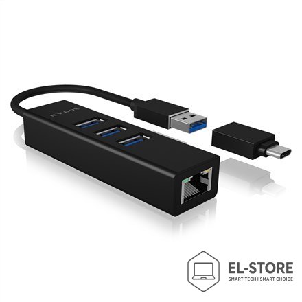 RAIDSONIC ICY BOX IB-HUB1419-LAN USB 3.2 Gen 1 (3.1 Gen 1) Type-A Czarny