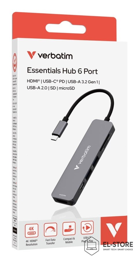 Verbatim Verbatim 32156 huby i koncentratory USB 3.2 Gen 1 (3.1 Gen 1) Type-C 5000 Mbit/s Szary