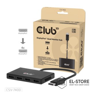 Club 3D Hub USB Club Hub 3D MST (Multi Stream Transport) DisplayPort 1.4 na 4x DisplayPort, Cztery monitory, 4x 4K30Hz, 8K30Hz