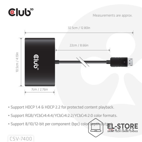 Club 3D Hub USB Club Hub 3D MST (Multi Stream Transport) DisplayPort 1.4 na 4x DisplayPort, Cztery monitory, 4x 4K30Hz, 8K30Hz