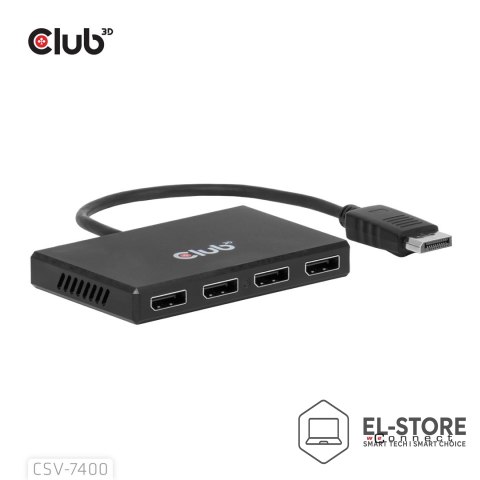 Club 3D Hub USB Club Hub 3D MST (Multi Stream Transport) DisplayPort 1.4 na 4x DisplayPort, Cztery monitory, 4x 4K30Hz, 8K30Hz