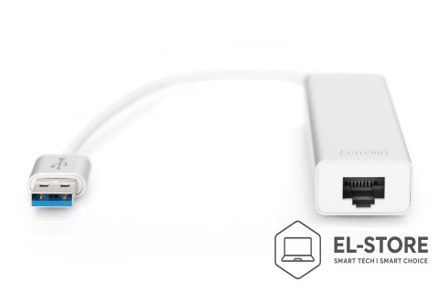 DIGITUS HUB 3-portowy USB 3.0 SuperSpeed z LANGigabit LAN adapter, aluminium